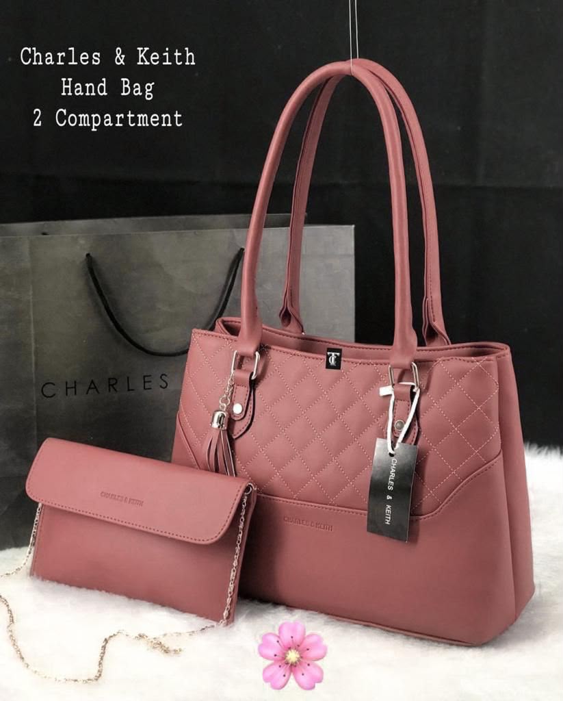 Women's Quilted 2-Piece Tote Handbag Set with Matching Sling Clutch, Double Compartment & Top Handle - B