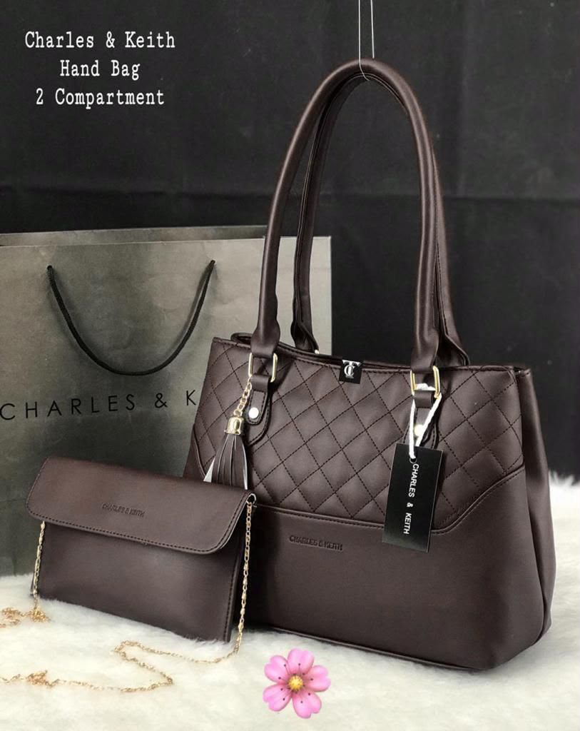 Women's Quilted 2-Piece Tote Handbag Set with Matching Sling Clutch, Double Compartment & Top Handle - B