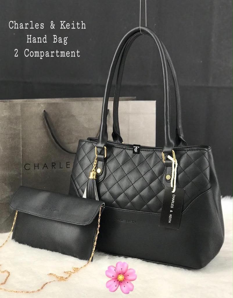 Women's Quilted 2-Piece Tote Handbag Set with Matching Sling Clutch, Double Compartment & Top Handle - B