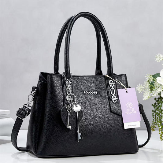 Elegant Textured Top Handle Satchel Handbag with Shoulder Strap - B - The NPY Store