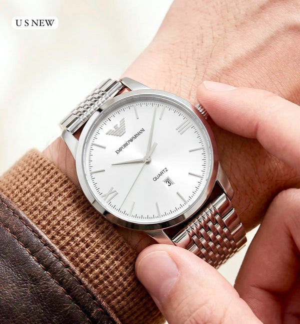 Premium Men's Stainless Steel Analog Quartz Watch with Date Display & Slim Dial - B - The NPY Store