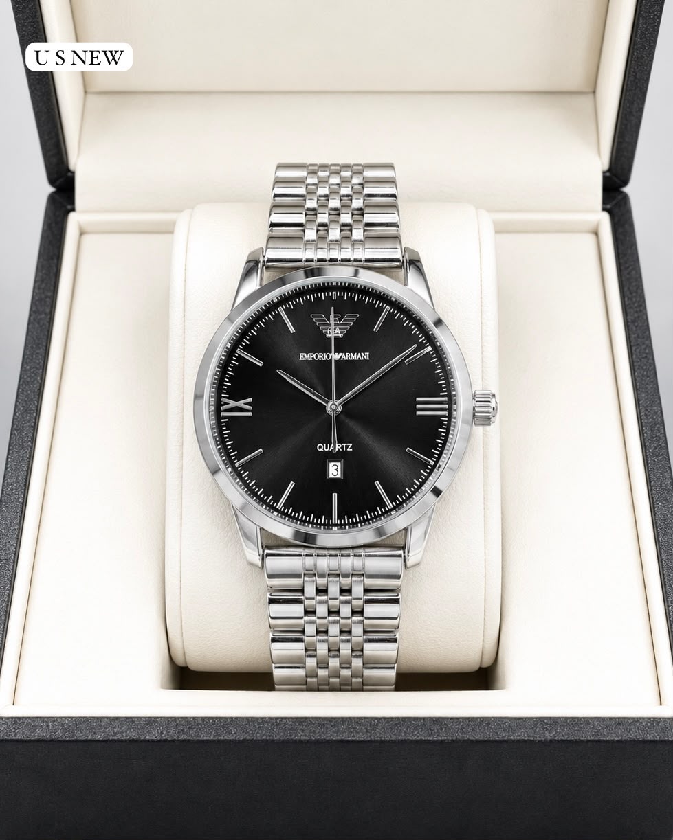 Premium Men's Stainless Steel Analog Quartz Watch with Date Display & Slim Dial - B