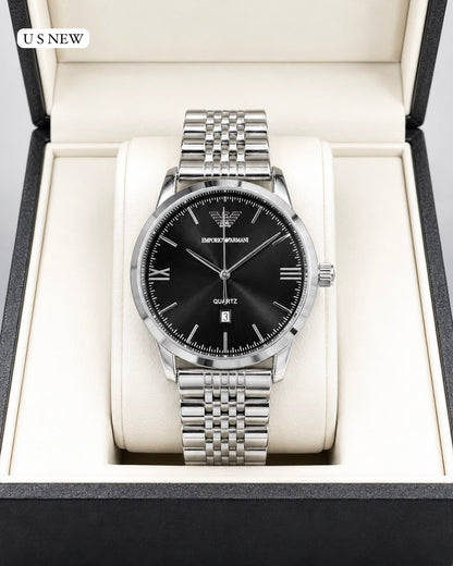 Premium Men's Stainless Steel Analog Quartz Watch with Date Display & Slim Dial - B