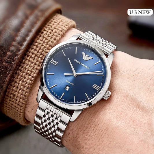 Premium Men's Stainless Steel Analog Quartz Watch with Date Display & Slim Dial - B - The NPY Store