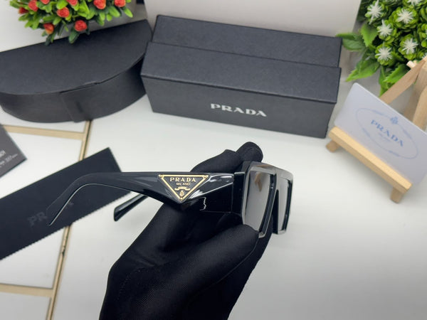 Bold Geometric Square Sunglasses – Glossy Black Frame with Smoke UV Protection Lenses B - The NPY Store