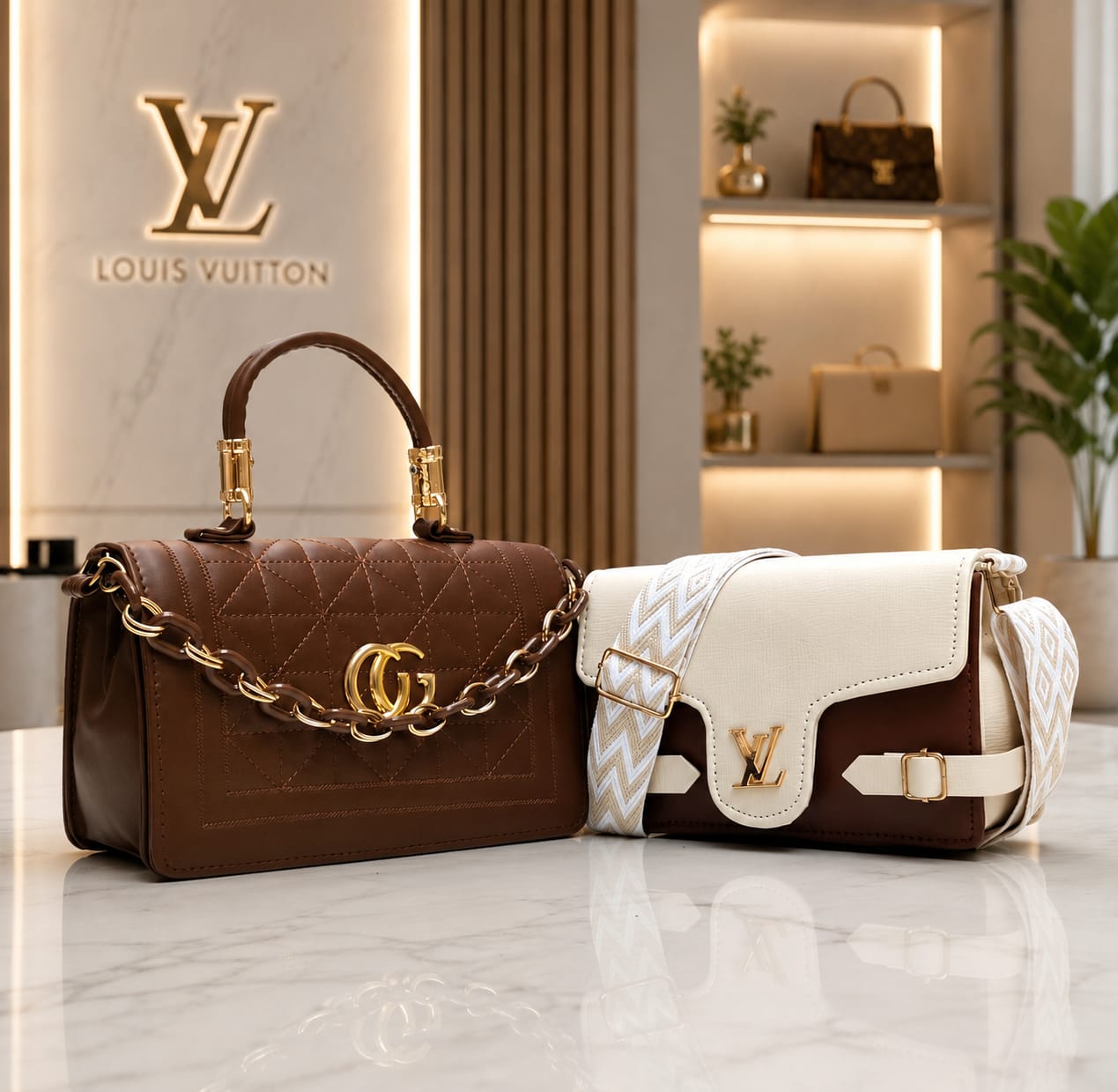 Women's Quilted Handbag & Crossbody Sling Bag Combo Set R