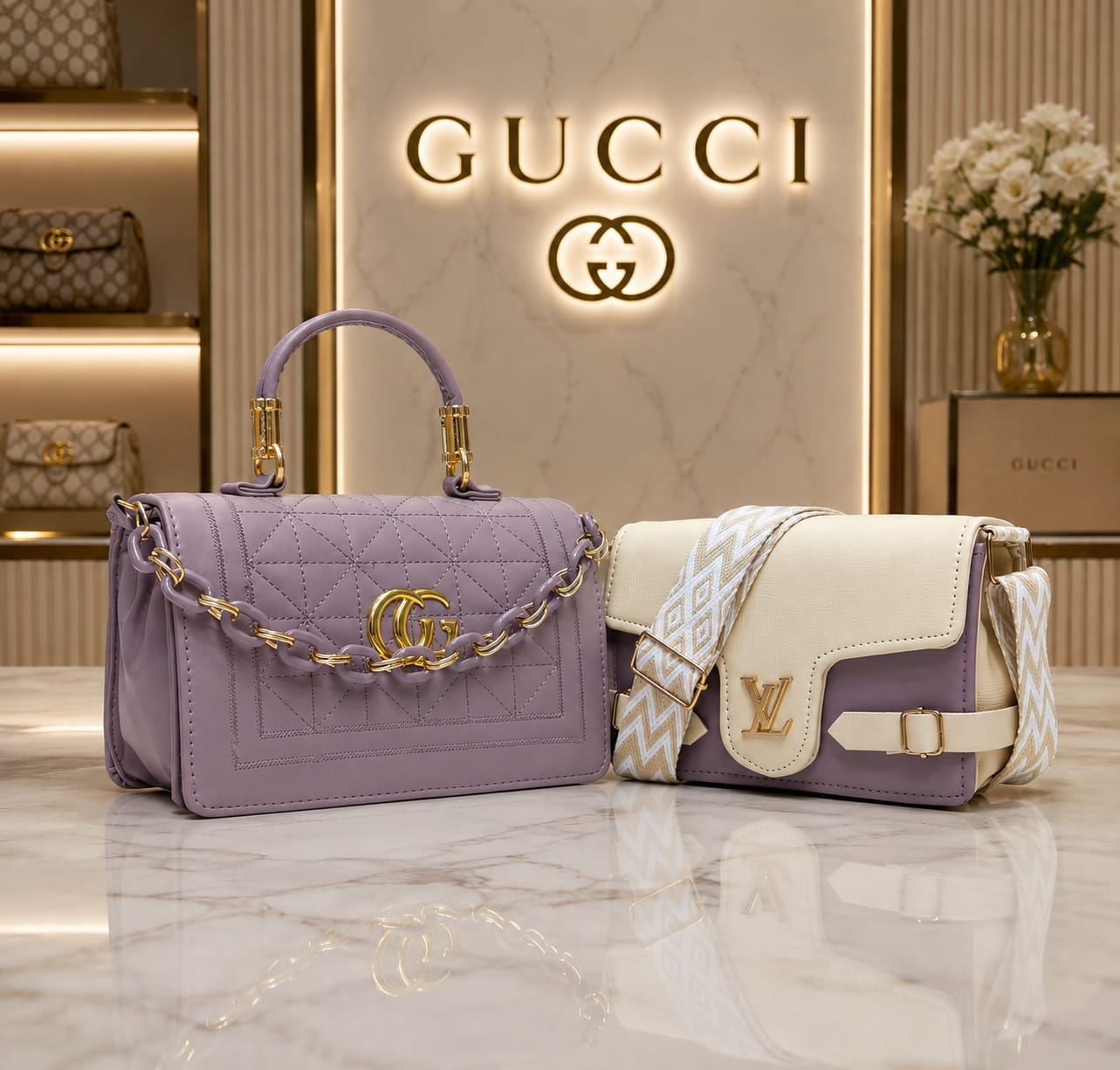 Women's Quilted Handbag & Crossbody Sling Bag Combo Set R