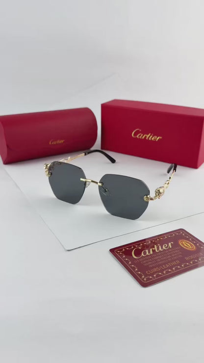 Elite Rimless Octagonal Sunglasses – Gold Metal Frame with Dark UV Protection Lenses R