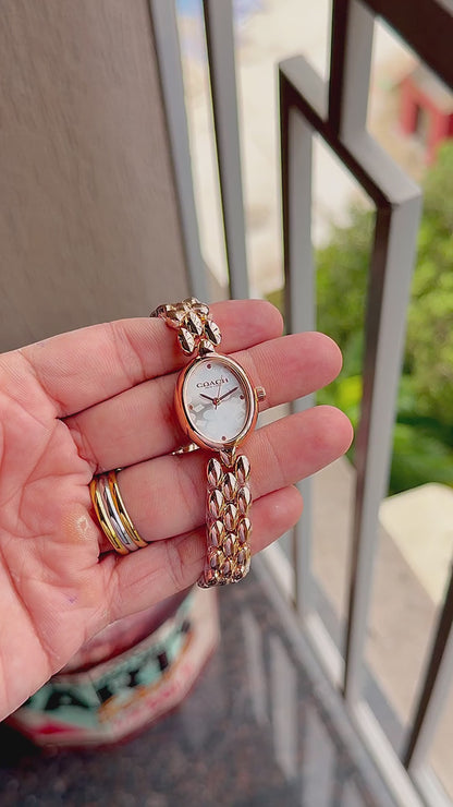 Elegant Rose Gold Oval Bracelet Watch for Women T