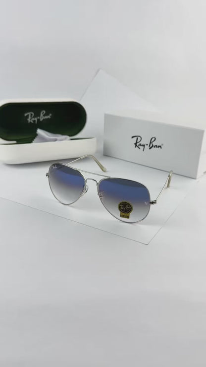 Timeless Aviator Sunglasses – Silver Metal Frame with Blue Gradient UV Lenses T