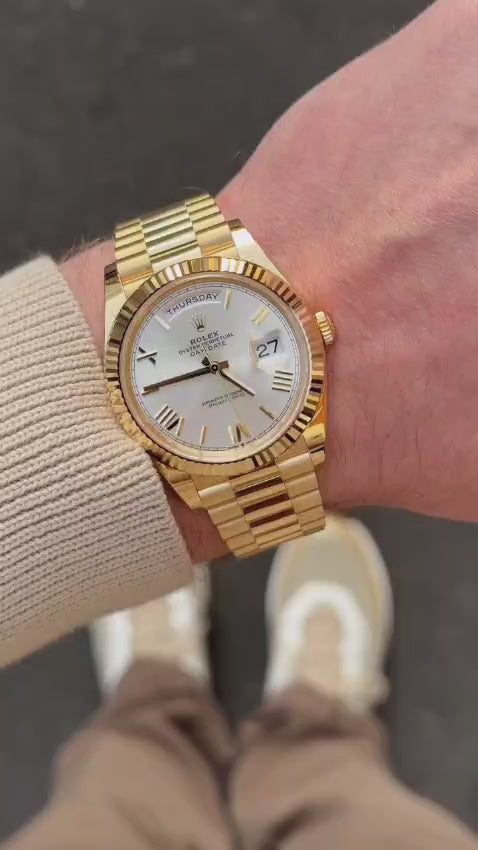 Rolex Oyster Perpetual Day-Date 40 Gold White Dial Watch for Men T
