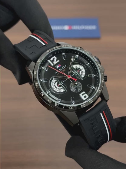 Tommy Hilfiger Decker Chronograph Premium Men's Watch – Black Silicone Strap | 7AA Quality - B