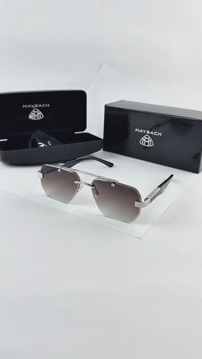Executive Rimless Geometric Sunglasses – Silver Metal Frame with Smoke Gradient Lenses T