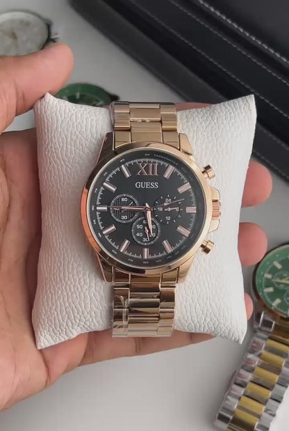 Men's Luxury Stainless Steel Chronograph Analog Watch with Quartz Movement - B