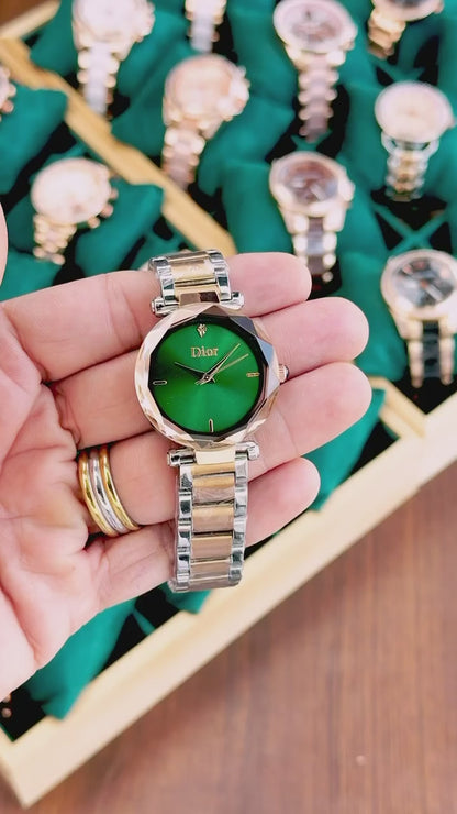 Dior Women's Premium Green Dial Stainless Steel Analog Watch – Luxury Quartz Wrist Watch - B