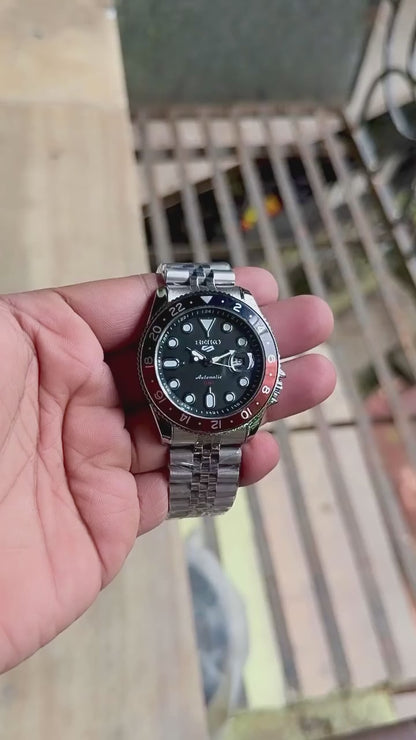 Seiko 5 Sports GMT Black Dial Stainless Steel Men's Analog Watch - B