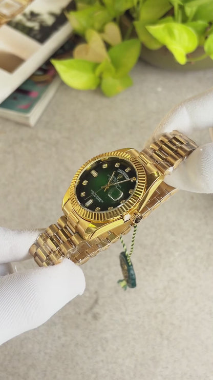 Rolex Oyster Perpetual Day-Date 40 Diamond Gold Green Dial Watch for Men T