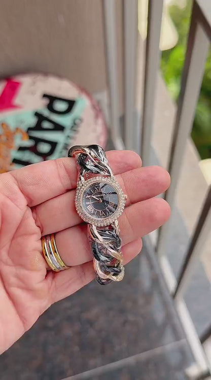 Premium Rose Gold Crystal Dial Bracelet Watch for Women T