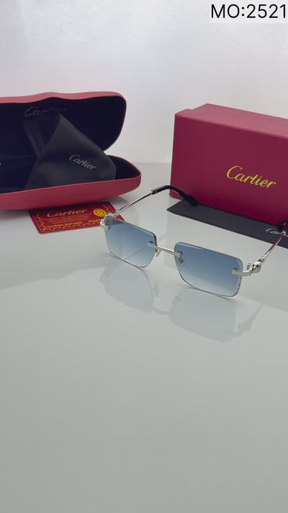 Cartier 2521 Silver Blue Gradient Rimless Sunglasses for Men | Premium UV400 Protection | Luxury Designer Eyewear - R