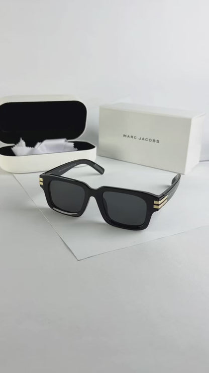 Marc Jacobs Black Square Sunglasses with Gold Accent for Men & Women T